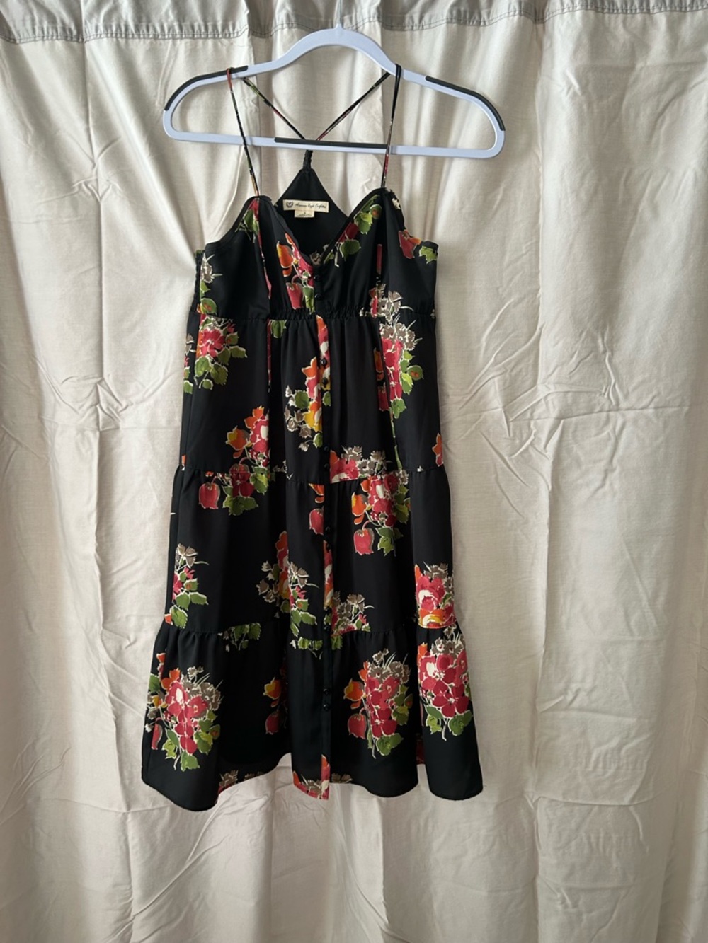 American Eagle Outfitters Black Floral Button-Front Sundress